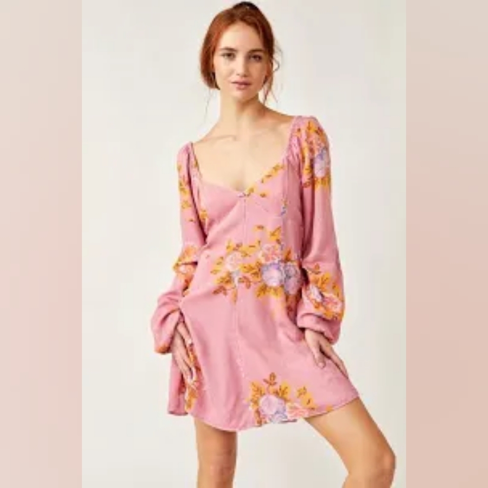 Free People Francesca Floral Print Long Sleeve Dress